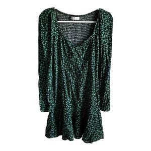 Zara Green and Black Floral Knee Length Dress Size Medium